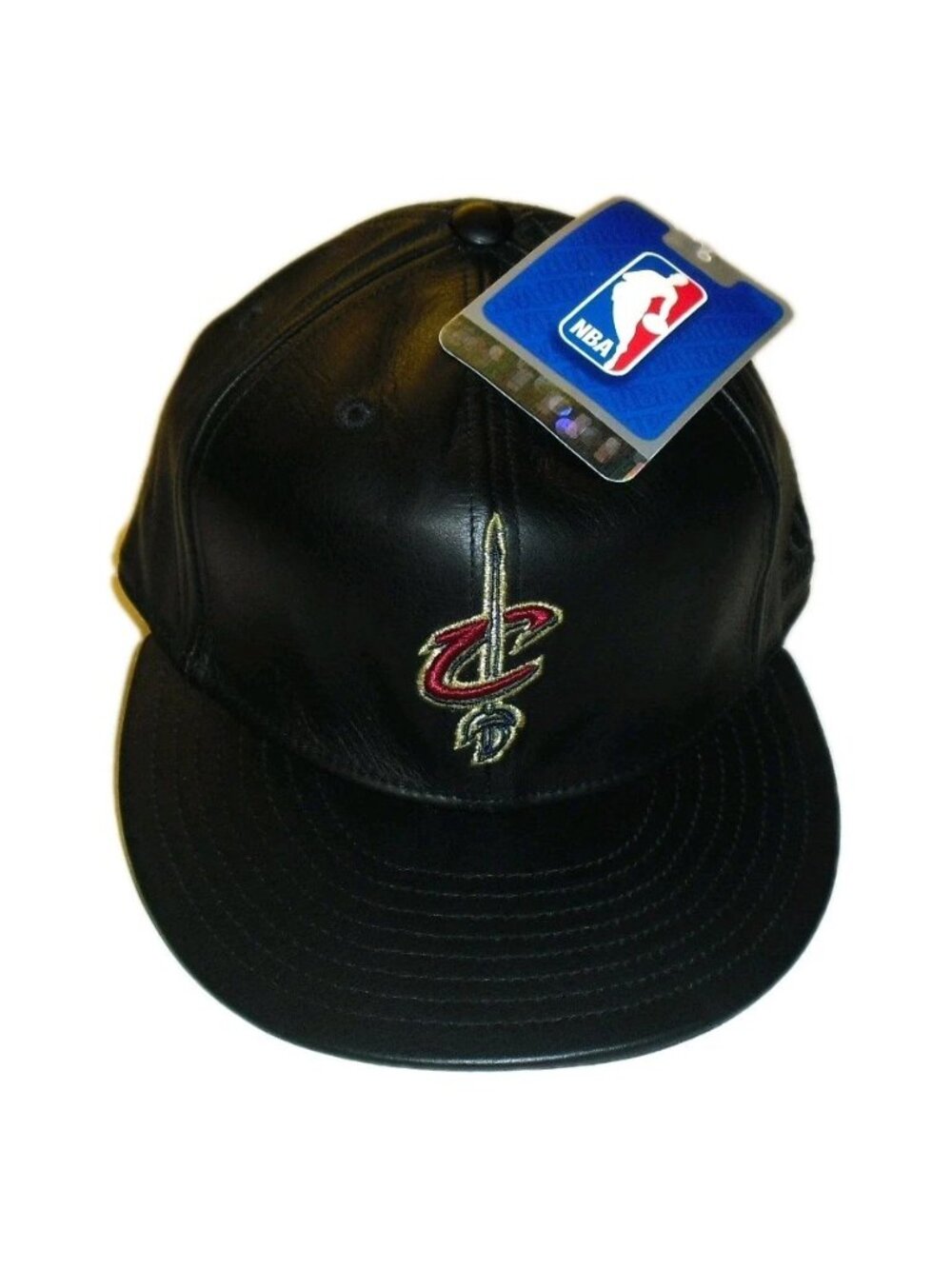 Cleveland Cavaliers All Leather Mens Fitted hat sz. 7 1/8 Black Color New Tags